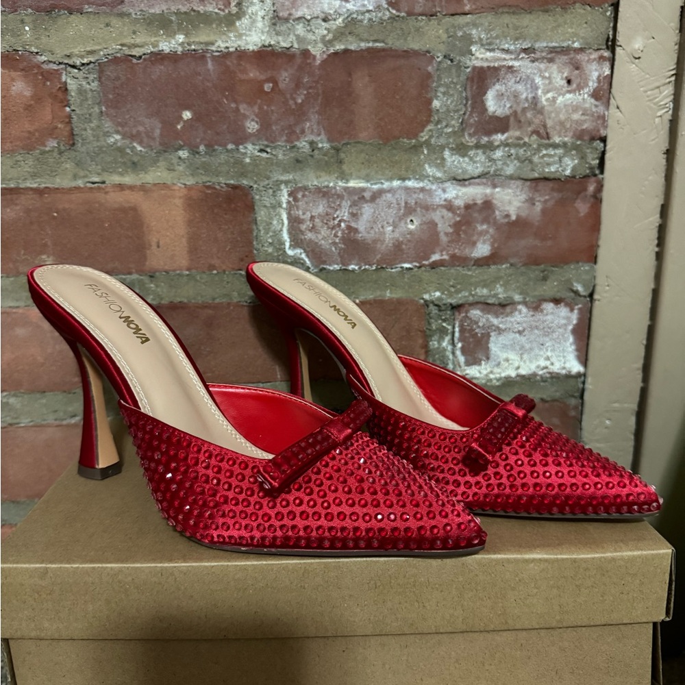 Fashion Nova Ruby Red Rhinestone Heels